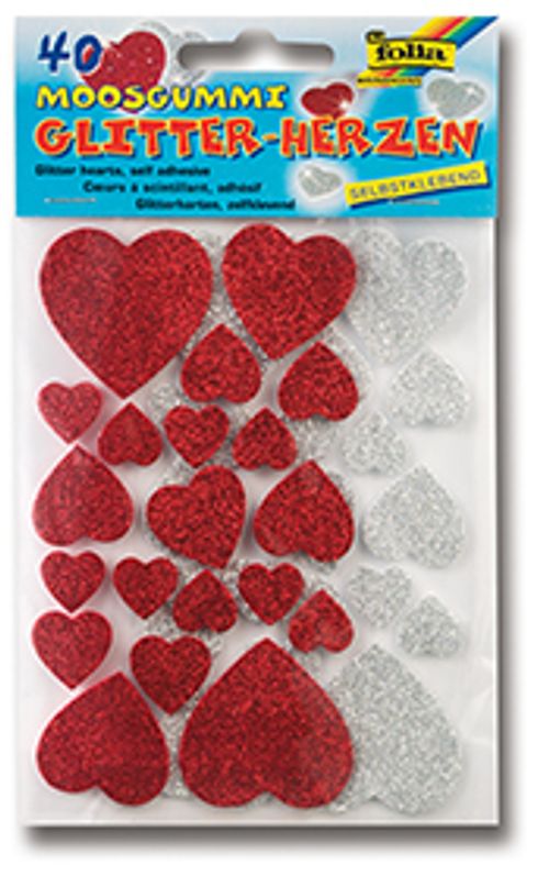 Knutselrubber Glitterstickers hartjes.