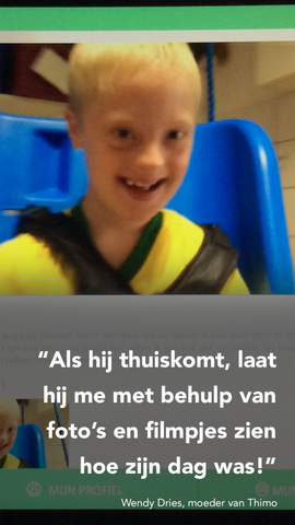 Als hij thuiskomt, laat hij me met behulp van foto's en filmpjes zien hoe zijn dag was.